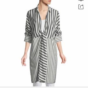 Lafayette 148 New York White and Grey Striped Silk Duster, Size Small